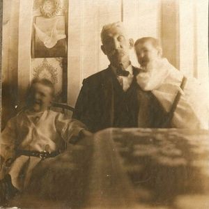 Antique photo Grandpa and the Babies vintage sepia photography cabinet